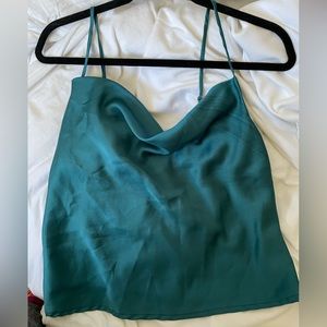Nasty Gal Teal Blue Square / Cowl Neck Satin Cami Tank Top